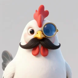 a chicken butler with a fancy mustache and a monocle, high detail, digital art,
