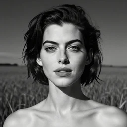 anne hathaway detailed clear face alone in a field, a high contrast hyper detailed black and white studio portrait photo, shot in area x from the movie annihilation, by beau brashares, pinhole photography