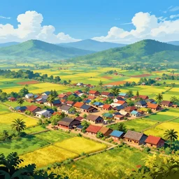 beautiful landscape of a indian village, artstation, 4k, hd, digital art, colourful