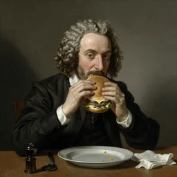 JS Bach eating a hamburger by Rembrant