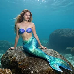 a beautiful mermaid sitting on a rock