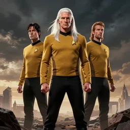 triple H with long white hair as a startrek captain, comic book art