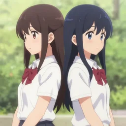 monoko and monoe standing back-to-back, trending on pixiv