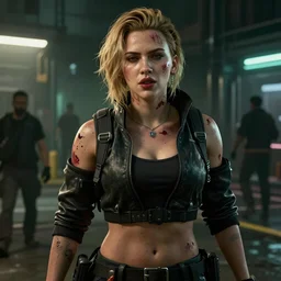 injured scarlett johansson after a bad mission in Cyberpunk 2077. CP2077. 3840 x 2160