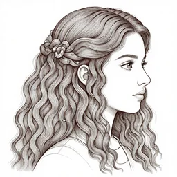 filigree detailed illustration of a profile of gypsy girl with long curly hair and big goat horns on her head, aubrey beardsley, tomer hanuka, makoto shinkai