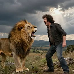 bob ross screaming at a screaming lion screaming bob ross
