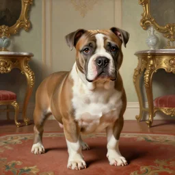 baroque rococo painting The Fancy Royal Pitbull In The Parlor portrait Greg Hildebrandt high detail cute puppy