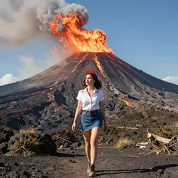 volcano eruption pin up girl walking alone