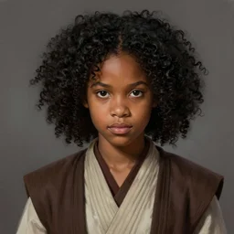 portrait of a woman by greg rutkowski, young jedi knight, black, afro hair, prettt, star wars expanded universe, she is about 2 0 years old, wearing jedi robes, highly detailed portrait, digital painting, artstation, concept art, smooth, sharp foccus ilustration, artstation hq