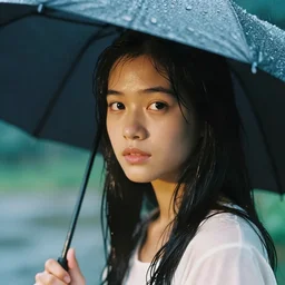 A Filipino girl taking shelter from the rain, 35mm film, by Gregg Araki
