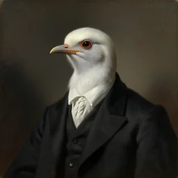beautiful portrait painting of an elegant bird wearing a suit,,, by rembrandt