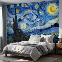 a cozy bedroom decorated by Vincent Van Gogh, detailed, high resolution, wow!, intricate