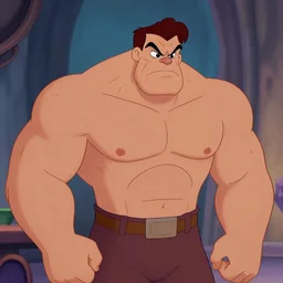 angry muscular man in disney animation style