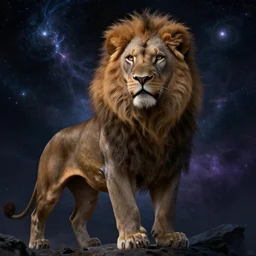 great cosmic lion basked in dark matter in space, concept art, digital illustration, trending on artstation, deviantart, artgerm, epic composition, masterpiece, highly detailed, advanced technique, ambient lighting, wlop, ross draws