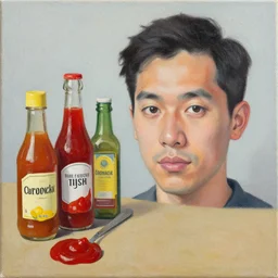 self portrait, condiments on canvas (but I ran out of ketchup)