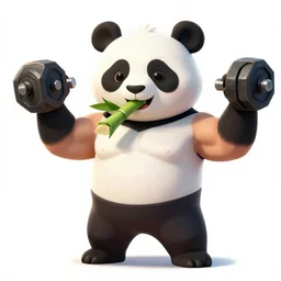 a funny picture of a bodybuilder panda eating a bamboo, curling weights, digital art, high quality, detailed, artstation