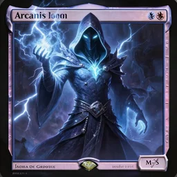 arcanis the omnipotent, glowing hooded sorcerer faceless figure, lightning spell, mtg art, justin sweet