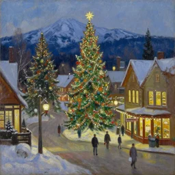 leavenworth washington at christmas time by peter elson, oil on canvas