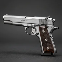 Dark-toned product photos,  medium shot, Colt M1911 in chromium metal, 4K, Vintage
