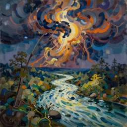 river, thunder, intricate oil painting by greg rutkowski, trending on artstation