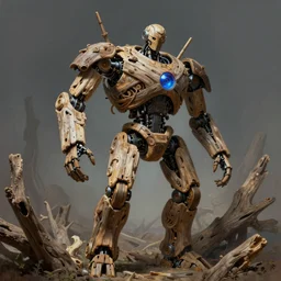 robot made out of driftwood by Frank Frazetta, detailed, epic, intricate artstation