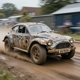 street photography by fred herzog, award winning photo of an ultra detailed intricate dirty vintage ford car speeding very fast on mud, fast shutter speed, motion blur, tiny gaussian blur, highly detailed, highly intricate, depth of field, trending on top gear