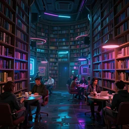 photo environement cyberpunk library : 4, 4 k rtx hdr volume light concept studio matte painting environement digital illustration style cyberpunk 2 0 7 7 artstation artur tarnowski, mihai muscan, marcin tomalak, marta leydy, marcin stepien, charlotte hughes, zuzanna dabrowa neon bioluminiscence