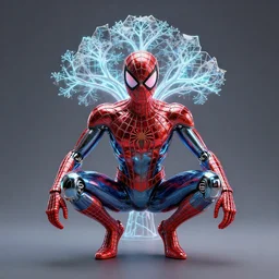 symmetrical spider man as batman tron neon glowing matrix chrome robot reflection glass astronaut looking at a glowing tree of life, weird, creepy, quiet, red color scheme, andromeda krogan nebula aurora, bioluminance, dreamlike with jewelry character art hyperdetailed 8 k realistic frostbite 3 engine cryengine dof trending on artstation