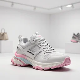 a shoe made by leonardo davincci design by balenciaga ,inside a white wll gallery ,pastel colors,3d render ,fashion design ,highly detailed, hyper realistic,keyshot render,octane render,hdri, 4k -
