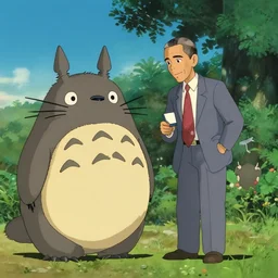 barack obama and totoro from my neighbor totoro meet for the first time in the style of studio ghibli