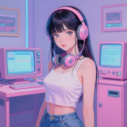 retro 9 0 s japanese, lofi girl aesthetic, girl in room pastel, vaporwave colors, anime, futuristic, hyperrealistic painting, by stanley twardowicz, ilya kuvshinov, rossdraws