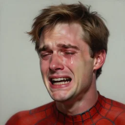 beautiful painting by jeremy mann, portrait of tobey maguire as spider - man sobbing in agony, grimacing, in tears, weeping, crying, absurdly beautiful, elegant, ultrafine hyperrealistic detailed face illustration by wlop and artgerm and greg rutkowski, alphonse mucha, frank franzetta, craig mullins, intricate linework, sharp focus, smooth, octopath traveler