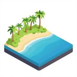 an isometric ocean with beach and palm trees