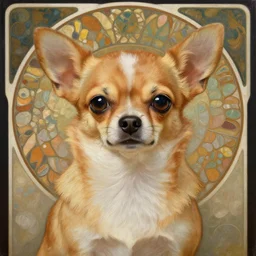 museum painting, chihuahua goddess, sharp focus, highly detailed, digital art, matte painting, masterpiece, by artgerm, by greg rutkowski, by mucha, by