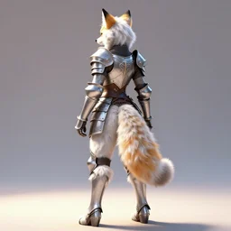 full body of anthropomorphic lynx fursona from behind wearing plate armor as a woman with lynx head, tail, furry paws with no boots, by tanidareal, irakli nadar, intricate linework, unreal engine, fantasy style, perfect angle, radiant lighting, vibrant color scheme, 3 d render, detailed highly lighted white fur, realistic fur
