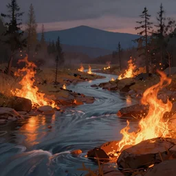 fire river, shallow depth of field, highly detailed, digital painting, trending artstation, concept art, illustration, cinematic lighting, vibrant colors, photorealism, epic, octane render