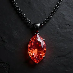rpg item, a black necklace with a fiery red diamond pendant, Unreal 5, DAZ, hyperrealistic, rpg style, octane render, dynamic lighting