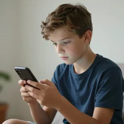 a young teenager holds her cell phone, her mind is sucked in by her cell phone, fantasy style, 4 k, philosophical art