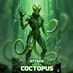 a movie poster for the film (attack of the green octopus) by Tom Whalen, highly detailed, fantasy, artstation