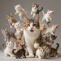 massive cat explodes into a million tiny kittens