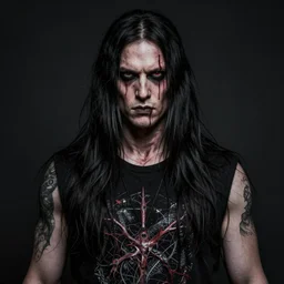 shade the changing man, realistic photo, badass, death metal, masterpiece, unsettling, 8 k, realistic flash photograph