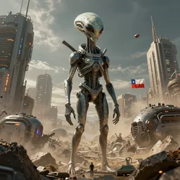 chile being invaded by aliens, cyberpunk, end of the world, high details, beautiful