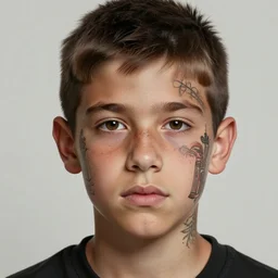 a detailed portrait of a spanish boy with a face tattoo, art illustration, incredibly highly detailed and realistic, 8 k, sharp focus
