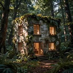 a cube house made of chaos and mystery in the woods by julie heffernan, artstation, artgerm