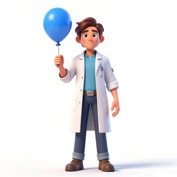 young meteorologist with weather balloon, detailed 3d character render, full body, standing, isolated on a pure white background, centered, whole figure in frame, sharp focus, studio lighting