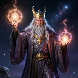 a grandmaster wizard in space wielding magical powers,