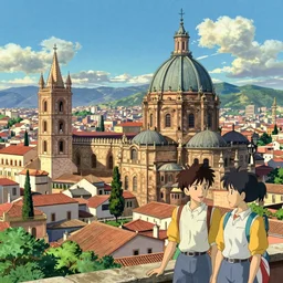 beautiful palermo landscape, illustration, concept art, pixiv, art by wlop and greg rutkowski and makoto shinkai and studio ghibli and kyoto animation, vivid, colorful, cel - shaded, blackoutlines