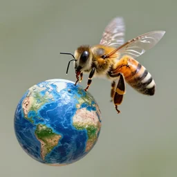 a high resolution macro photo of a bee caught mid flight, the bee represents the hope over a new world