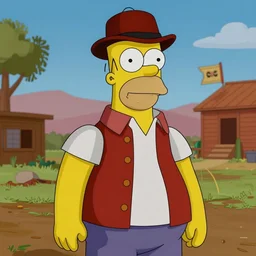 Film still of Homer Simpson as a white man in Red Dead Redemption 2 (2018 video game)