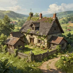 Village, concept art by Jordan Grimmer, highly detailed, ultra detailed, ultra realistic, trending on artstation